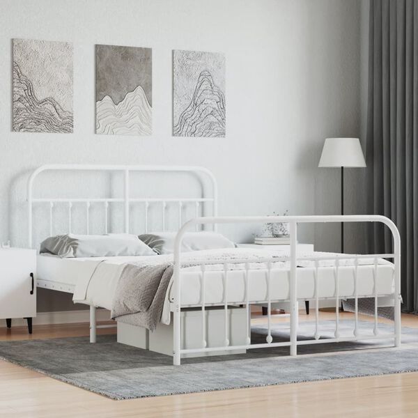 vidaXL Estructura cama sin colchón con estribo metal blanco 140x190 cm