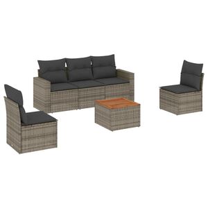 vidaXL Set de muebles de jard&iacute;n 6 pzas y cojines rat&aacute;n sint&eacute;tico gris
