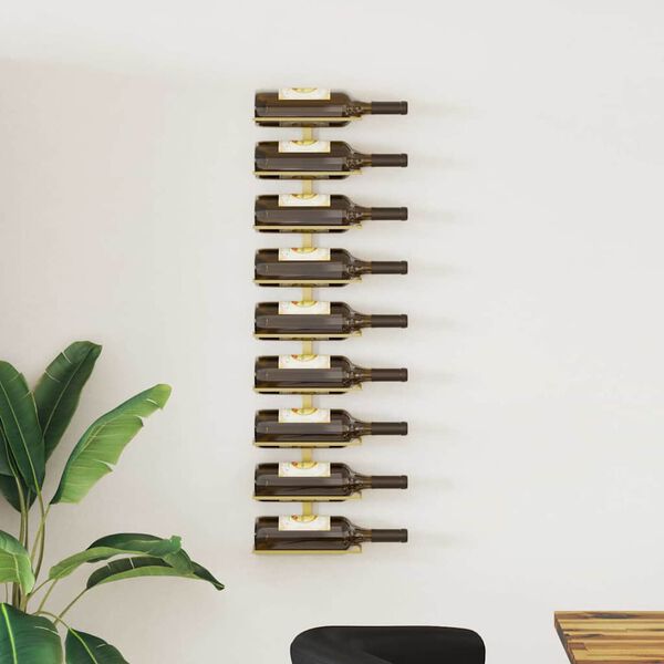 vidaXL Botellero de pared para 9 botellas hierro dorado
