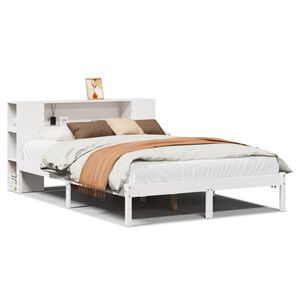 vidaXL Cama con estantería sin colchón madera maciza blanca 160x200 cm