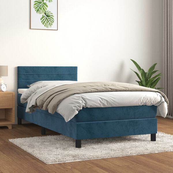 vidaXL Cama box spring con colch&oacute;n terciopelo azul oscuro 90x200 cm