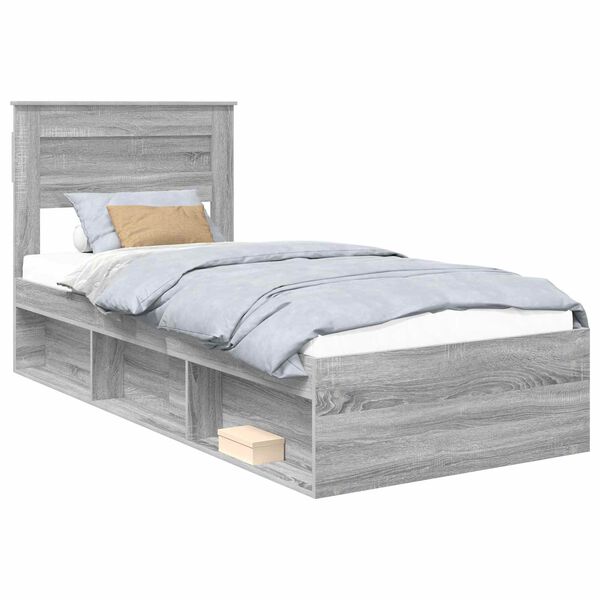 vidaXL Estructura de cama con cabecera Gris Sonoma 90 x 190 cm
