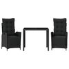 vidaXL Set comedor de jard&iacute;n 3 pzas con cojines rat&aacute;n sint&eacute;tico negro