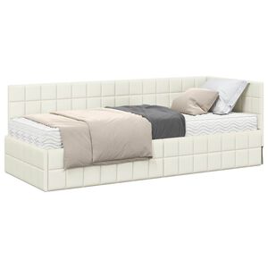 vidaXL Estructura de Cama Esquina con Colch&oacute;n 2 uds. Crema Terciopelo