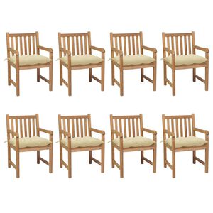 vidaXL Sillas de jard&iacute;n 8 uds madera maciza teca cojines crema blanca