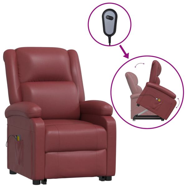 vidaXL Sill&oacute;n de masaje elevable cuero sint&eacute;tico rojo tinto