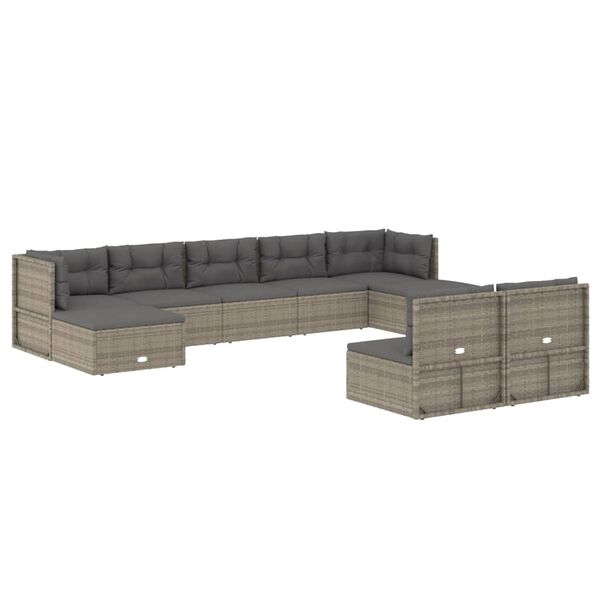 vidaXL Set de muebles de jardín 9 pzas y cojines ratán sintético gris