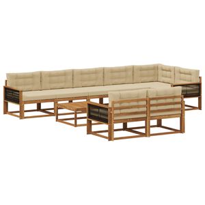 vidaXL Conjunto de sof&aacute;s de exterior con coj&iacute;n 9 pcs Natural y Beige