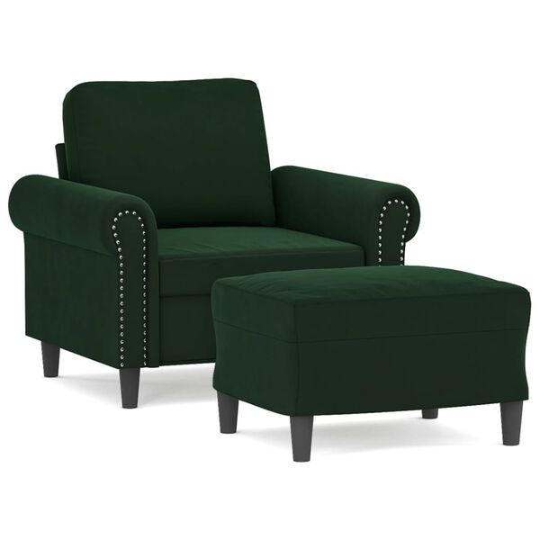 vidaXL Sill&oacute;n con taburete terciopelo verde oscuro 60 cm
