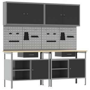 vidaXL Conjunto de banco de trabajo con caj&oacute;n 8 pcs Negro y Gris