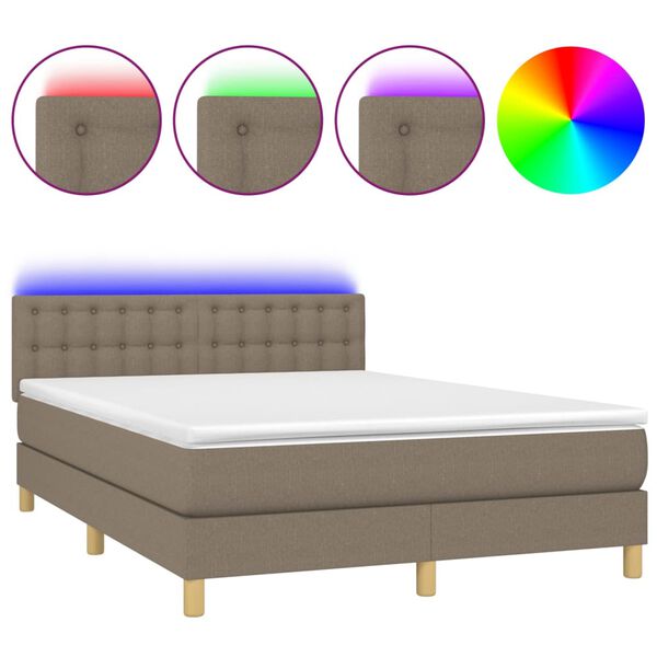 vidaXL Cama box spring con colch&oacute;n LED tela gris taupe 140x200 cm