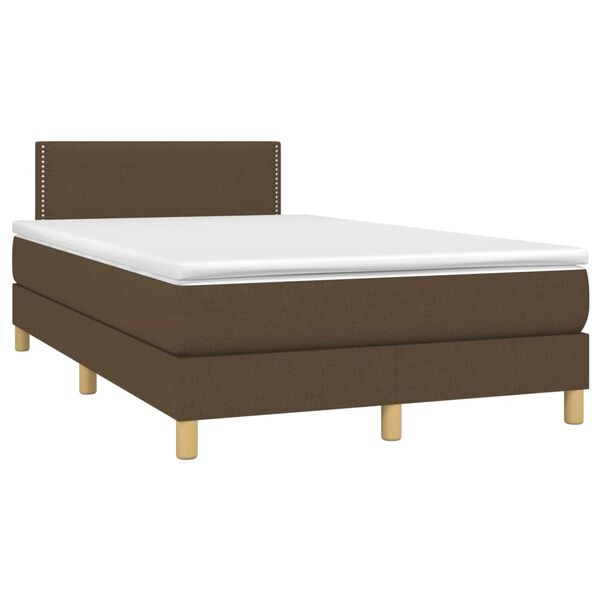 vidaXL Cama box spring con colch&oacute;n y LED tela marr&oacute;n oscuro 120x200 cm