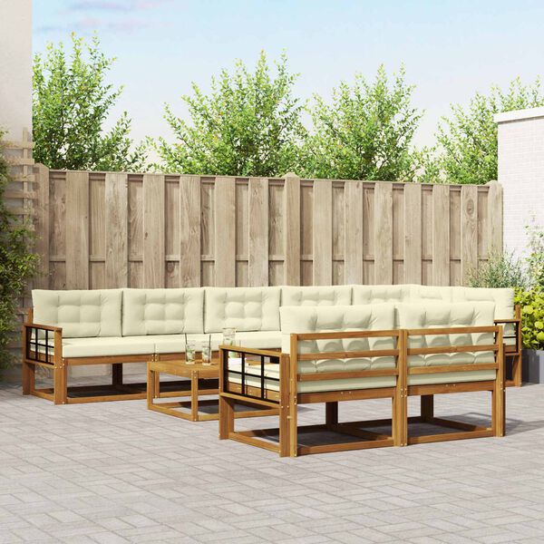 vidaXL Conjunto de sof&aacute;s de exterior con coj&iacute;n 9 pcs Natural y Crema