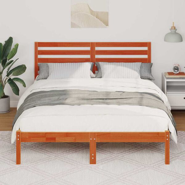 vidaXL Estructura de cama con cabecera Marr&oacute;n cera 135 x 190 cm
