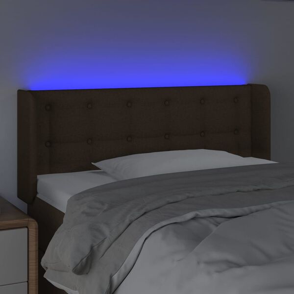 vidaXL Cabecero con LED de tela marr&oacute;n oscuro 83x16x78/88 cm