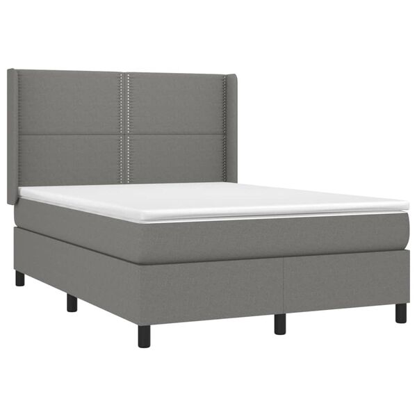 vidaXL Cama box spring colch&oacute;n y luces LED tela gris oscuro 140x190 cm