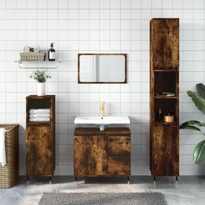 vidaXL Set de muebles baño 3 pzas madera contrachapada roble ahumado
