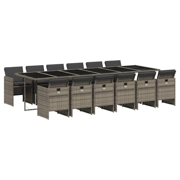 vidaXL Set comedor de jard&iacute;n con cojines 13 pzas rat&aacute;n sint&eacute;tico gris