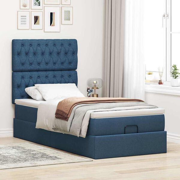 vidaXL Estructura de cama otomana con colch&oacute;n tela azul 80x200cm
