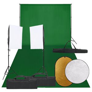 vidaXL Kit de estudio fotogr&aacute;fico con set de luces, fondo y reflector