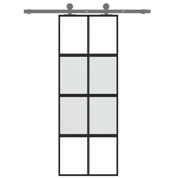 vidaXL Puerta corredera vidrio templado y aluminio negra 76x205 cm