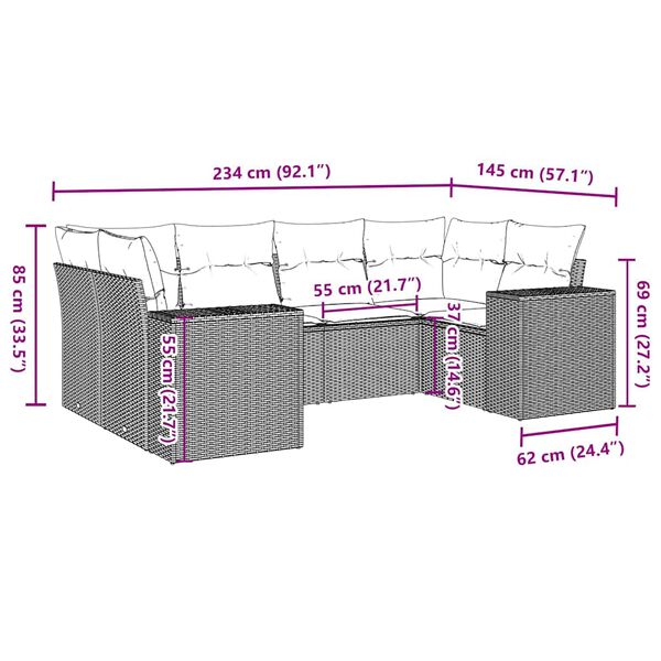 vidaXL Set de sofás de jardín 6 pzas y cojines ratán sintético gris