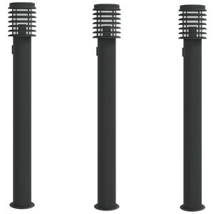 vidaXL L&aacute;mparas de suelo exterior con enchufe 3 uds acero negro 110 cm