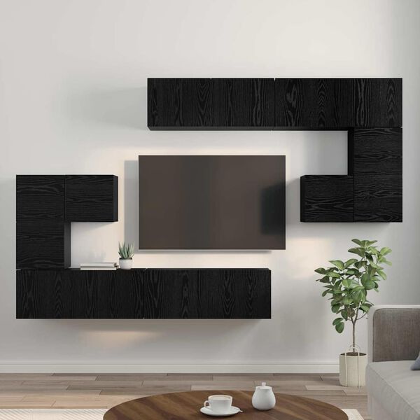vidaXL Unidades de TV 4 pcs Roble Negro Madera contrachapada