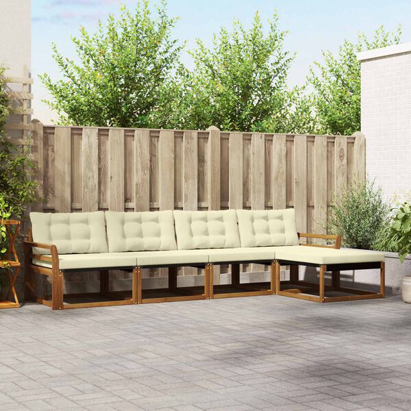 vidaXL Conjunto de sof&aacute;s de exterior con coj&iacute;n 5 pcs Natural y Crema