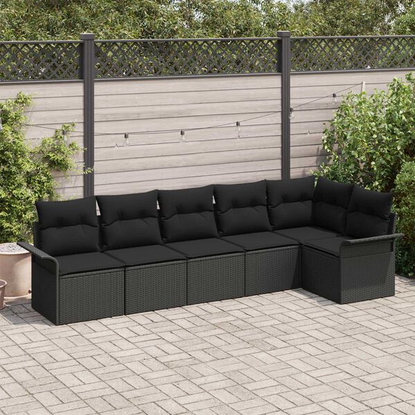 vidaXL Conjunto de sof&aacute; de jard&iacute;n 6 pcs Negro rat&aacute;n sint&eacute;tico