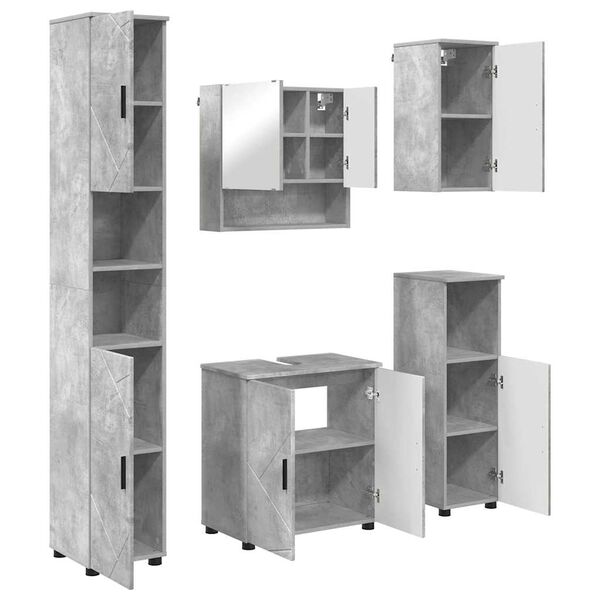 vidaXL Juego de muebles de ba&ntilde;o con almacenamiento 5 pcs Gris Concreto