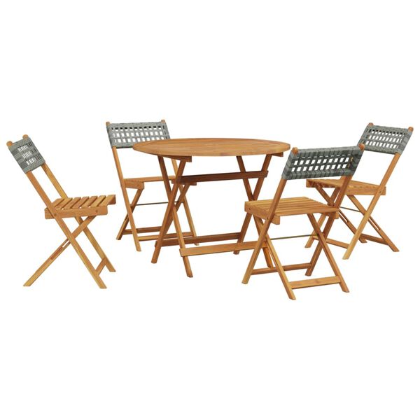 vidaXL Set de comedor de jard&iacute;n 5 piezas rat&aacute;n PE madera maciza gris
