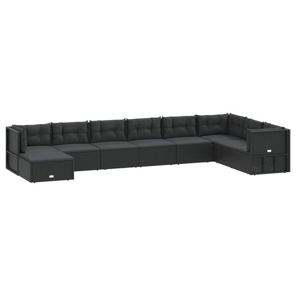 vidaXL Set de muebles de jard&iacute;n 9 pzas y cojines rat&aacute;n sint&eacute;tico negro