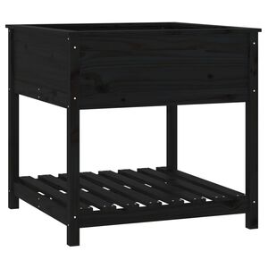 vidaXL Jardinera con estante madera maciza pino negro 82,5x82,5x81 cm