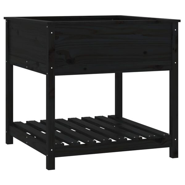 vidaXL Jardinera con estante madera maciza pino negro 82,5x82,5x81 cm