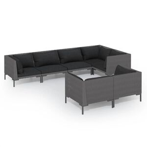 vidaXL Sof&aacute;s de jard&iacute;n 7 piezas y cojines rat&aacute;n sint&eacute;tico gris oscuro