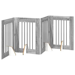 vidaXL Puerta para perros plegable con soportes 4 uds. Sonoma gris