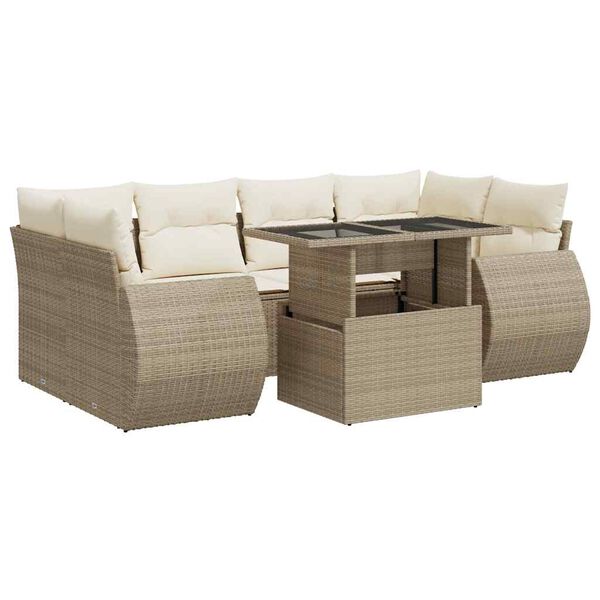 vidaXL Set sof&aacute;s de jard&iacute;n 7 piezas y cojines rat&aacute;n sint&eacute;tico beige