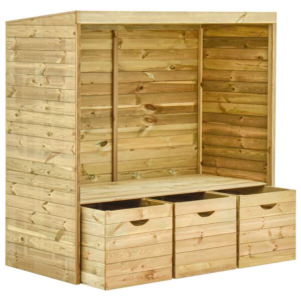 vidaXL Banco cenador de jard&iacute;n 3 cajones madera maciza de pino 170 cm