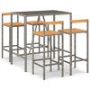 vidaXL Mesa bar y taburetes jardín 5 pzas madera acacia ratán PE gris