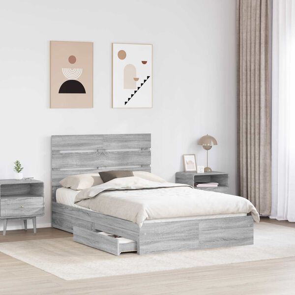 vidaXL Cama con almacenamiento con cabecera Gris Sonoma 135 x 190 cm