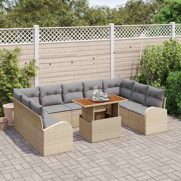 vidaXL Conjunto de sof&aacute; de jard&iacute;n con coj&iacute;n 10 pcs beige y gris claro