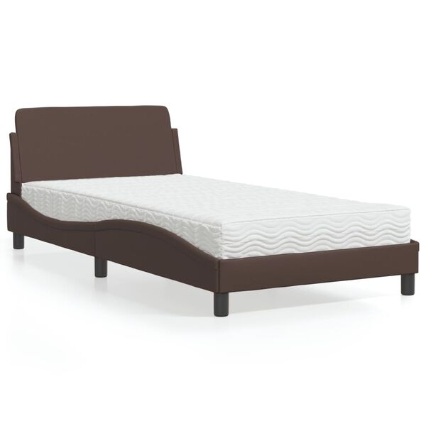 vidaXL Cama con colch&oacute;n Dover cuero sint&eacute;tico marr&oacute;n 100x200 cm