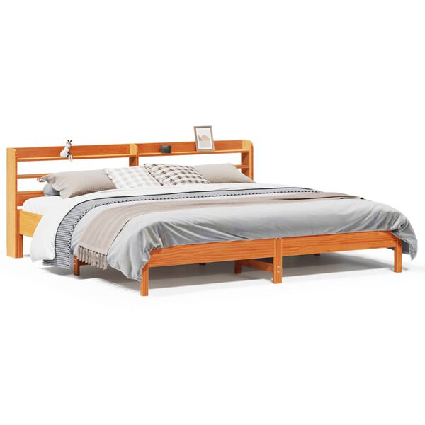 vidaXL Cama sin colch&oacute;n madera maciza de pino marr&oacute;n cera 200x200 cm