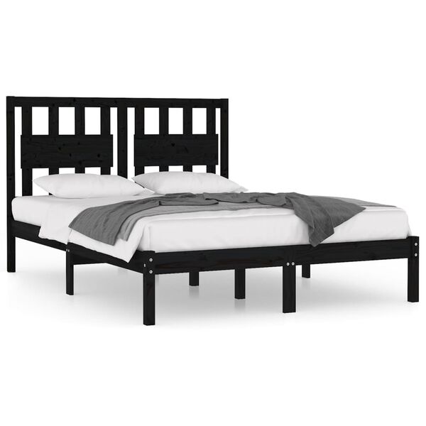 vidaXL Estructura de cama de madera maciza de pino negra 140x190 cm