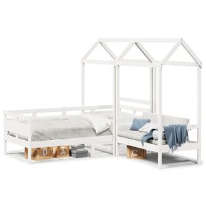 vidaXL Set de sof&aacute; cama con banco y techo madera pino blanco 80x200 cm