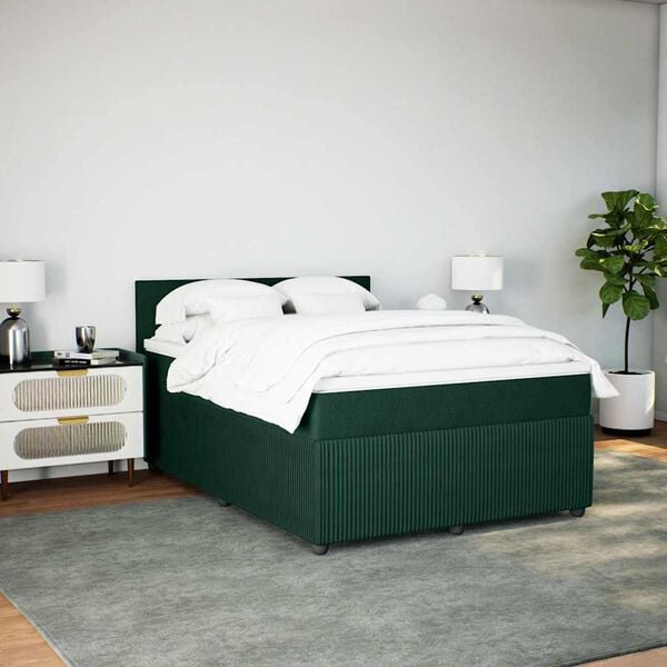 vidaXL Cama box spring con colch&oacute;n terciopelo verde oscuro 160x200 cm