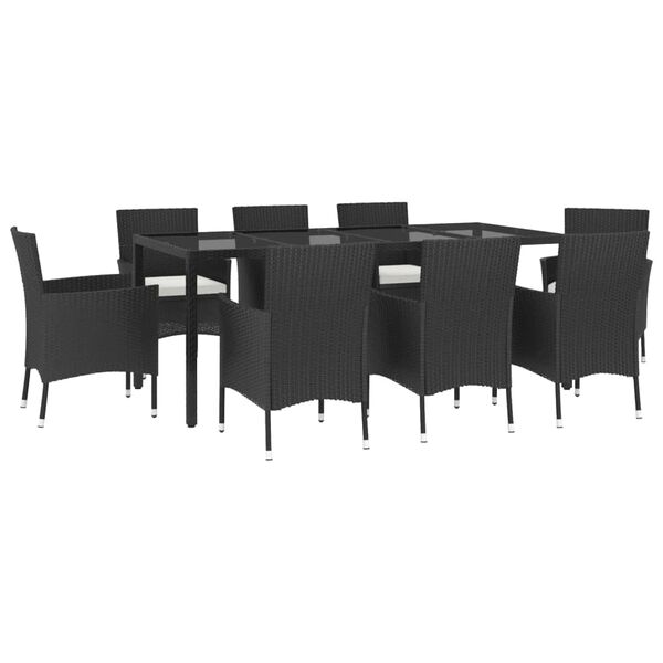 vidaXL Set de comedor de jard&iacute;n 9 pzas y cojines rat&aacute;n sint&eacute;tico negro