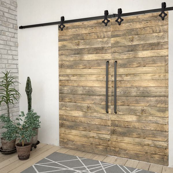 vidaXL Kit de herrajes de puertas correderas acero negro 2 uds 200 cm