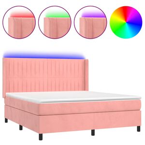 vidaXL Cama box spring colch&oacute;n y LED terciopelo rosa 180x200 cm